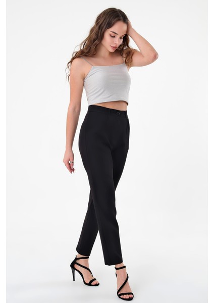 Kadın Siyah Dar Kesim Kumaş Pantolon modelleri