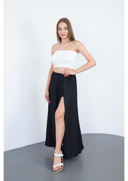 Siyah Yırtmaçlı Uzun Şort Etek modelleri