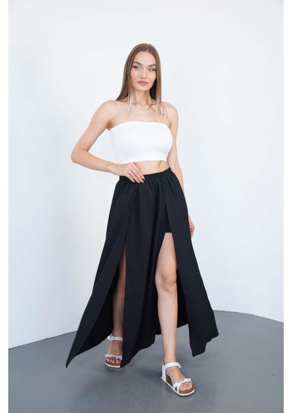 Siyah Yırtmaçlı Uzun Şort Etek indirimleri