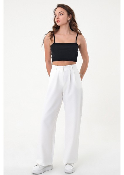 Kadın Beyaz Yüksek Bel Palazzo Pantolon modelleri
