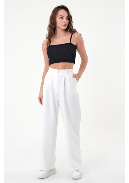 Kadın Beyaz Yüksek Bel Palazzo Pantolon fırsatları