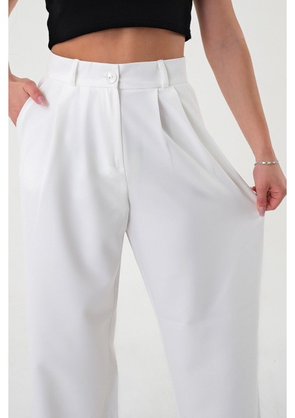 Kadın Beyaz Yüksek Bel Palazzo Pantolon