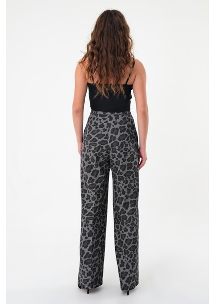 Kadın Füme Pix Leopar Desenli Yüksek Bel Palazzo Pantolon fırsatları
