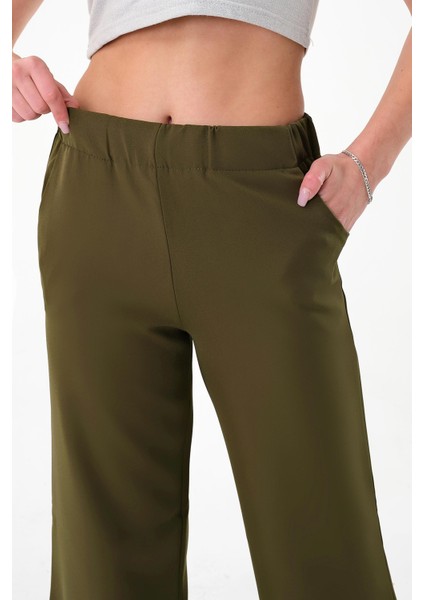 Kadın Haki Bel Lastikli Palazzo Pantolon fiyatları