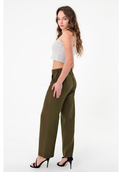 Kadın Haki Bel Lastikli Palazzo Pantolon modelleri
