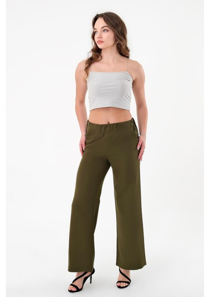 Kadın Haki Bel Lastikli Palazzo Pantolon fırsatları