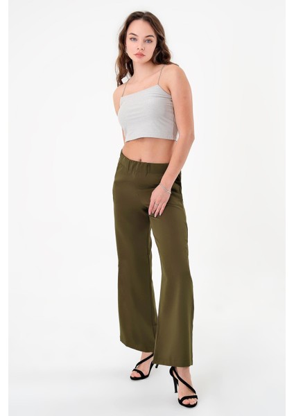 Kadın Haki Bel Lastikli Palazzo Pantolon indirimleri