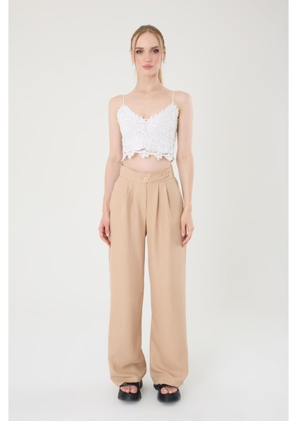 Keten Karışımlı Kore Model Palazzo Pantolon