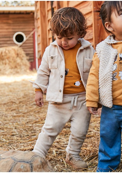 Bej Erkek Bebek Kadife Pantolon 2510