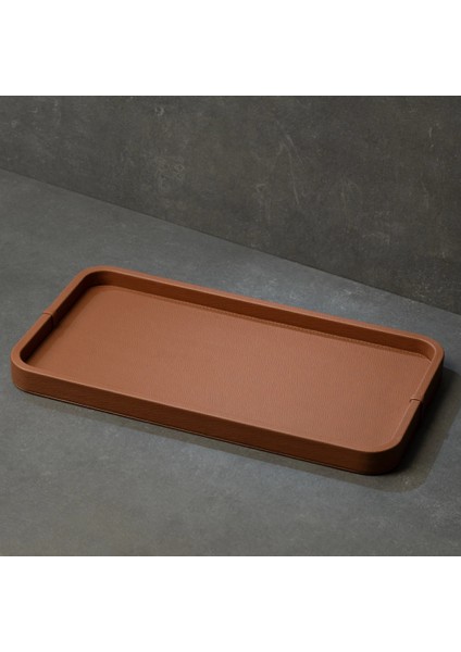 Marta Dekoratif Deri Tepsi Açık Kahverengi 50X27X3 cm