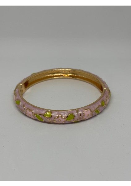 Kelepçeli Mineli Bileklik – Pembe Çiçek Desenli