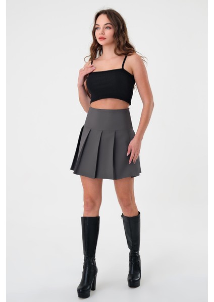 Antrasit Kadın Pileli Dokuma Mini Etek fırsatları