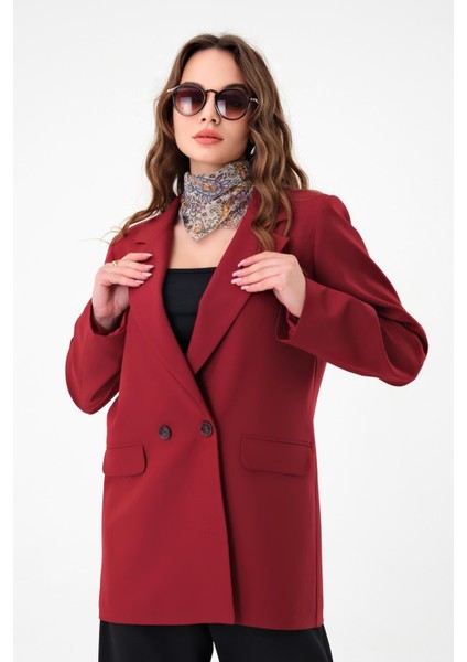 Bordo Çift Düğmeli Blazer Ceket