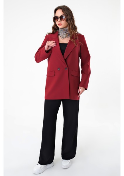 Bordo Çift Düğmeli Blazer Ceket fiyatları