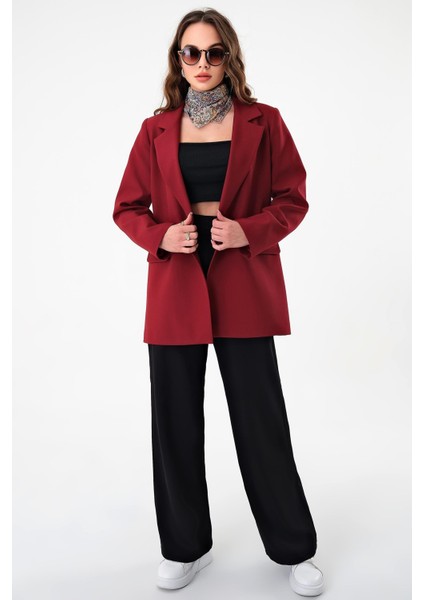 Bordo Çift Düğmeli Blazer Ceket modelleri