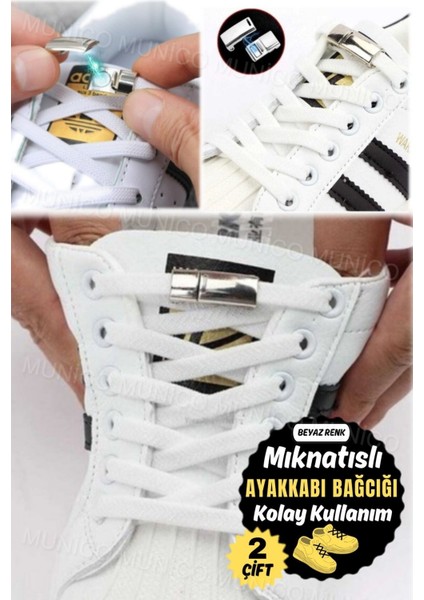 Hızlı Bağlanan Beyaz Mıknatıslı Çocuk Ayakkabı Bağcığı, Kullanışlı ve Pratik