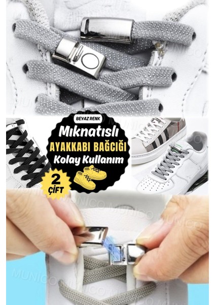 Hızlı Bağlanan Beyaz Mıknatıslı Çocuk Ayakkabı Bağcığı, Kullanışlı ve Pratik