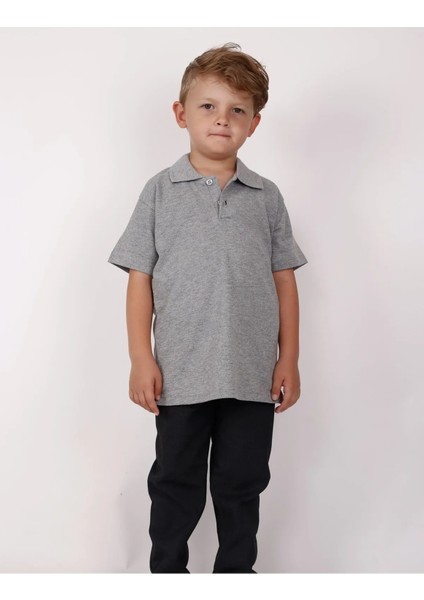 Küçükler Için Rahat Kısa Kol Polo Yaka Düz Renk Okul Penye Tişört