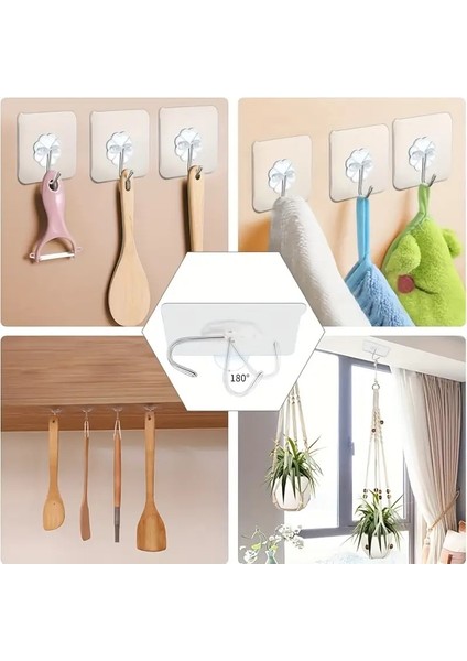 5'li Yapışkanlı Duvar Askısı Kancalı Askı Mutfak Banyo Askı Şeffaf Askı Kendinden Yapışkanlı Askı