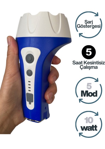 GP-661 Şarjlı El Feneri 10W Cob LED Su Geçirmez Kambur Fener 5 Modlu