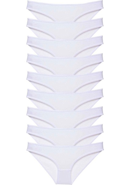 9 Adet Süper Eko Set Likralı Kadın Slip Külot Beyaz