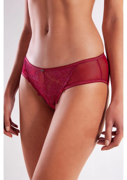 Golshan Gaspara Mini Slip, Kadın Güpürlü Tüllü Şarap Renkli Normal Kesim Külot fiyatları