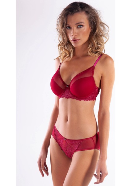 Golshan Gaspara Mini Slip, Kadın Güpürlü Tüllü Şarap Renkli Normal Kesim Külot