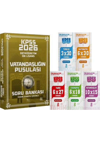 2026 Kpss Lise Ortaöğretim Ön Lisans Vatandaşlığın Pusulası Soru Bankası Çözümlü Ali Koç + 5 Ders 31 Deneme