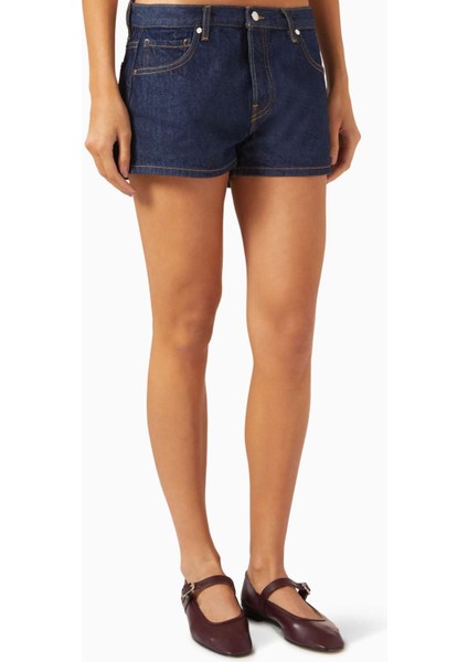 Lacivert Portman Düşük Bel Şort - Denim Kumaş - Rahat ve Yapılandırılmış Tasarım