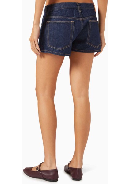 Lacivert Portman Düşük Bel Şort - Denim Kumaş - Rahat ve Yapılandırılmış Tasarım modelleri