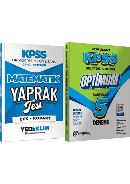 2026 Kpss Ortaöğretim Ön Lisans Matematik Çek Kopart Yaprak Test + Lisans Optimum 5 Deneme