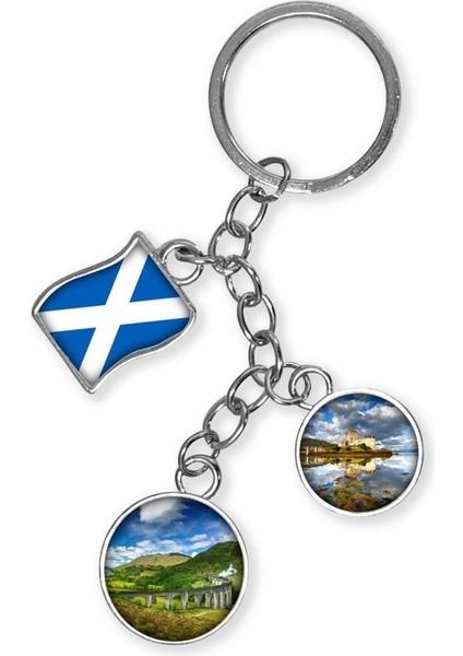 Iskoçya Üçlü Epoksi Metal Çift Taraflı Damla Anahtarlık Scotland