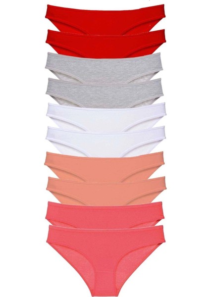 10 Adet Süper Eko Set Likralı Kadın Slip Külot Kırmızı Gri Beyaz Pudra Fuşya