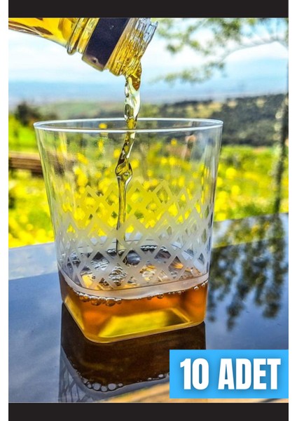 Plastik Viski Bardağı 10 Adet - Kare Tabanlı Sert Plastik Bardak