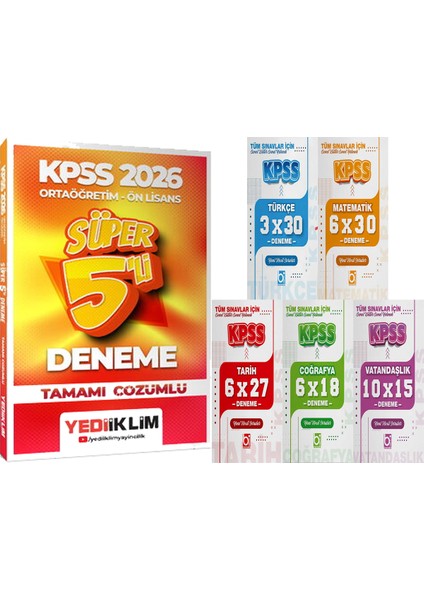 2026 Kpss Ortaöğretim-Önlisans Tamamı Çözümlü Süper 5 Deneme + 5 Ders 31 Deneme