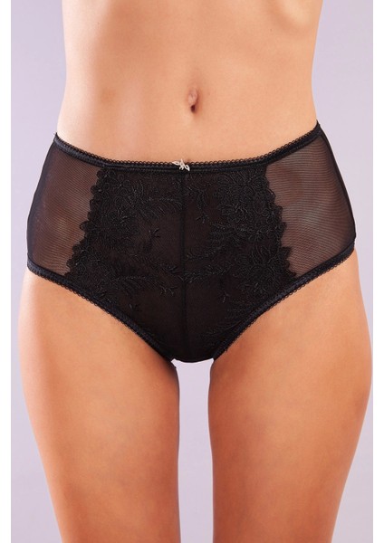 Golshan Gaspara Control Slip, Kadın Güpürlü Tül Siyah Renk Yüksek Bel Külot