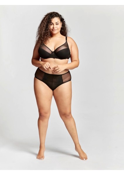 Golshan Gaspara Control Slip, Kadın Güpürlü Tül Siyah Renk Yüksek Bel Külot