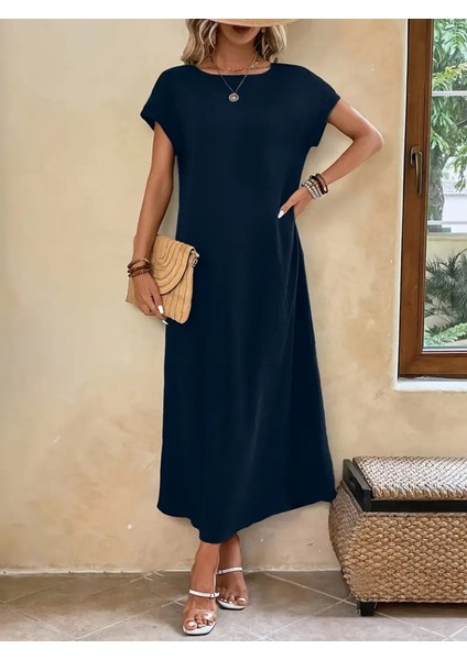 Kadın Uzun Kollu Yakası Açık Viskon Elbise fırsatları