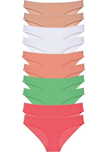 10 Adet Süper Eko Set Likralı Kadın Slip Külot Ten Beyaz Pudra Yeşil Fuşya