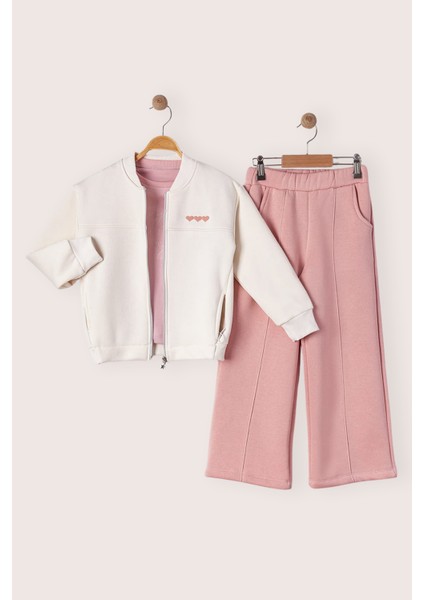 Kız Çocuk 3’lü Şardonlu Eşofman Takımı – Şardonlu Hırka & Sweatshirt & Geniş Paça Alt fiyatları