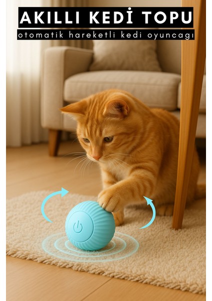 Kedi Oyun Topu Kendinden Hareketli Otomatik Hareketli Top Şarj Edilebilir Mavi Renkli