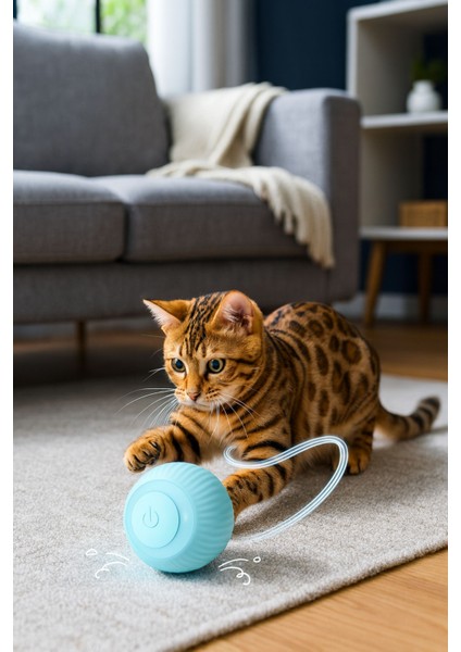 Kedi Oyun Topu Kendinden Hareketli Otomatik Hareketli Top Şarj Edilebilir Mavi Renkli modelleri