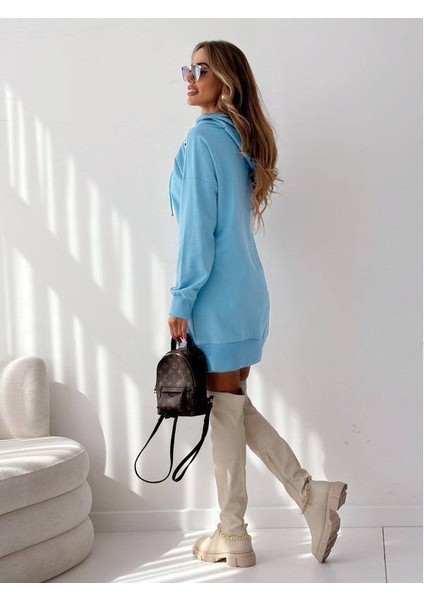 Kadın Kanguru Cep Kapüşonlu Iki Iplik Tunik Elbise fiyatları