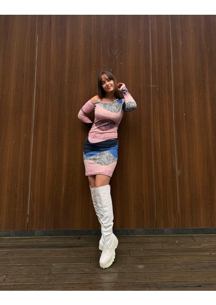 Kadın Uzun Kollu Tek Omuzu Askı Toka Detaylı Kısa Dalgıç Elbise fiyatları