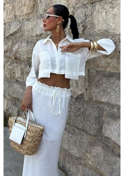 Crop Gömlekli ve Eteği Büzgülü Tasarım Takım 10201 fiyatları