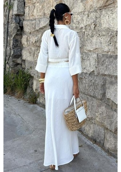 Crop Gömlekli ve Eteği Büzgülü Tasarım Takım 10201 fırsatları