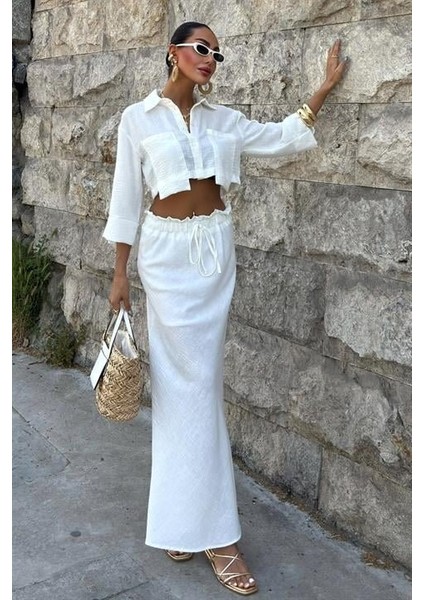 Crop Gömlekli ve Eteği Büzgülü Tasarım Takım 10201