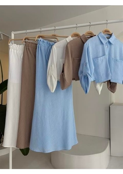 Crop Gömlekli ve Eteği Büzgülü Tasarım Takım 10201