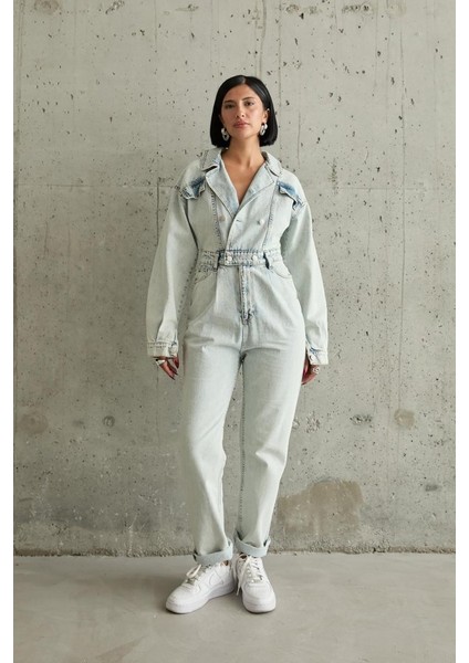Kar Yıkama Blue Denim Tulum