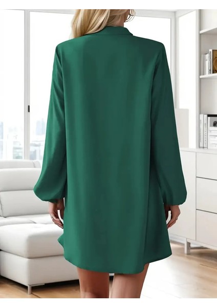 Kadın Uzun Kollu V Yakalı Önden Düğmeli Kısa Sandy Elbise fiyatları